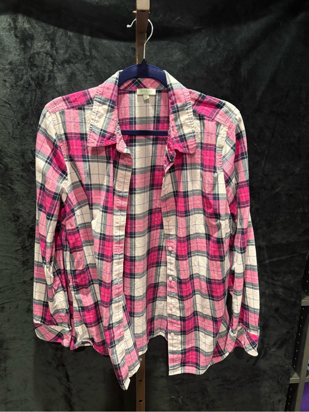 Talbots Pink & Navy Plaid Button-up Shirt